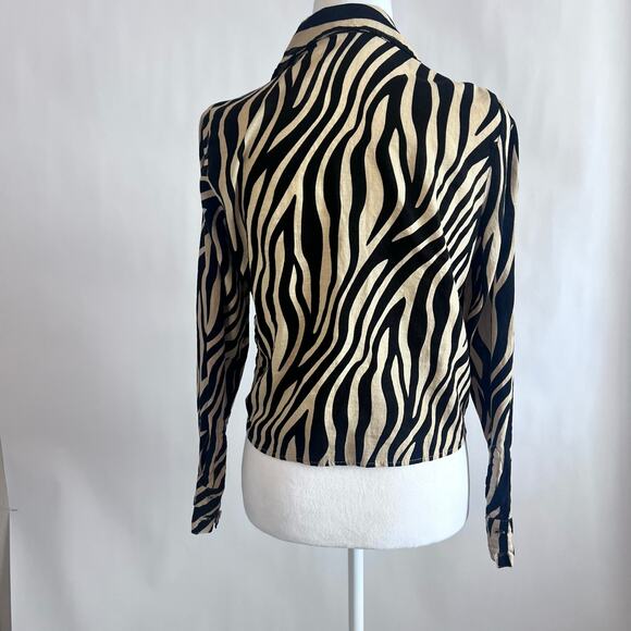 RACHEL ZOE ANIMAL PRINT RETRO 90'S TIE AT THE WAIST LONG SLEEVE BLOUSE SIZE MED - Picture 3 of 11